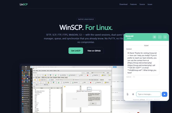 247chat live-chat widget running on LinSCP
