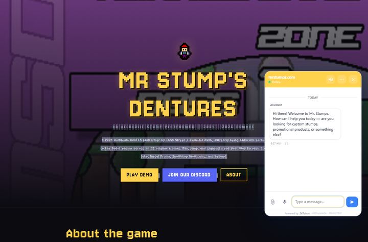 247chat live-chat widget running on Mr Stump's (.net)