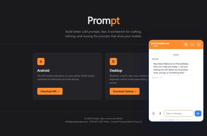 247chat live-chat widget running on PromptMaker