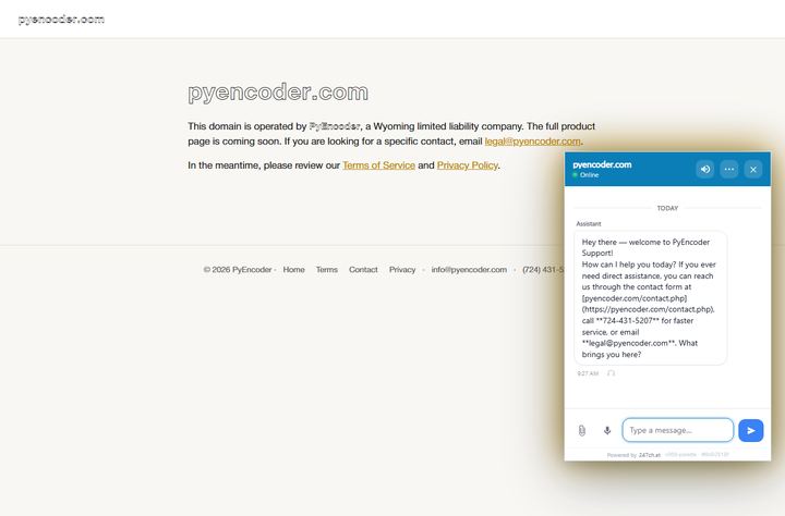 247chat live-chat widget running on PyEncoder